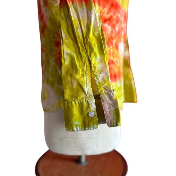 Women Top Size Small Yellow Tie Dye Button Down Office Hippie Colorful Bold Work - Picture 4 of 8